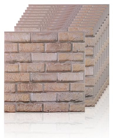 HOMMDECO 3D Wall Panel 10PCS Self-Adhesive Simulation Brick Wall Panel Waterproof and Oil-Proof Wallpaper Wall Decoration Suitable for Bedroom Living Room Bathroom Kitchen (Earth Brown)
