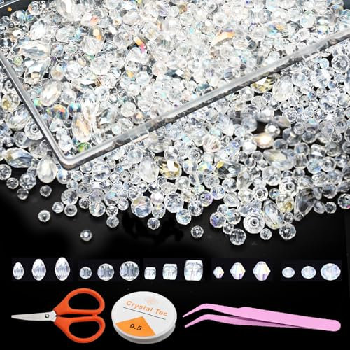 LXBCTOP 800 Stück Facettierte Glasperlen, 4/6/8 MM Glasperlen zum Auffädeln, Kristall Perlen für Armbänder mit Aufbewahrungsbox, Transparent Glasperlen Basteln für DIY Halsketten Armbänder Ohrringe