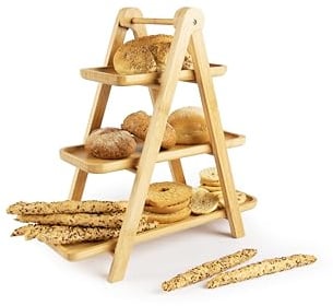 Etagere mit 3 Etagen aus Holz, 39,5 x 15 x 38 cm, für Gebäck, Vorspeisen, Obst, Brot