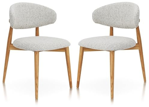 Kosmi Skandi Stühle aus Massivholz und Sitzfläche aus meliertem Stoff, Grau, 2 Stück