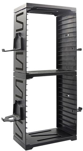 Fesatccoz 24- Gitter Videospiel Lagerturm, Doppelschicht Spiel Disc Halter Einstellbarer Spielhalter Rack mit 4 Controller Mounts Kompatibel mit PS5 PS4