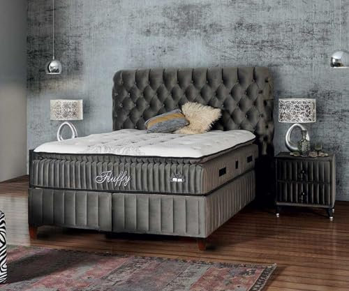 Fluffy Boxspringbett 140x200 cm mit Matratze & Bettkasten | Bett mit Stauraum - Komplettset mit 7-Zonen Orthopädischer Matratze mit Topper – Allergenfrei, Atmungsaktiv | Liegehöhe 67 cm (Grau)