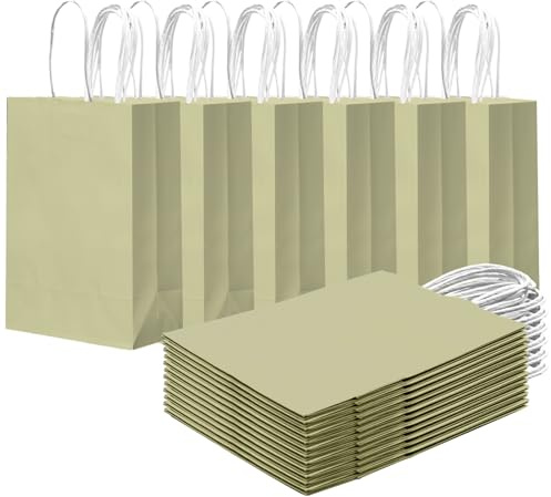 Gcardist 24PCS kleine Geschenk-Tasche mit Griffen Bulk 8.3x6 x3Inch Geschenk-Taschen Eierschale Grün Taschen mehrere Verwendungen (15x8x21cm,kleine Größe)