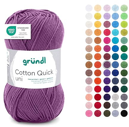 Gründl Wolle Cotton Quick uni Häkelgarn 1 Knäuel 50 g, mauve | dünne Wolle zum Häkeln - Strickgarn - Häkelgarn - Glänzend und hautfreundlich - 100 % Baumwolle - 50 g / 125 m