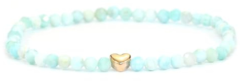 LAKADA Echtes Edelstein Armband mit facettierten 4mm Perlen und Edelstahlherz Heilstein Schutzstein Edelsteinarmband Glücksbringer Talisman Geschenk
