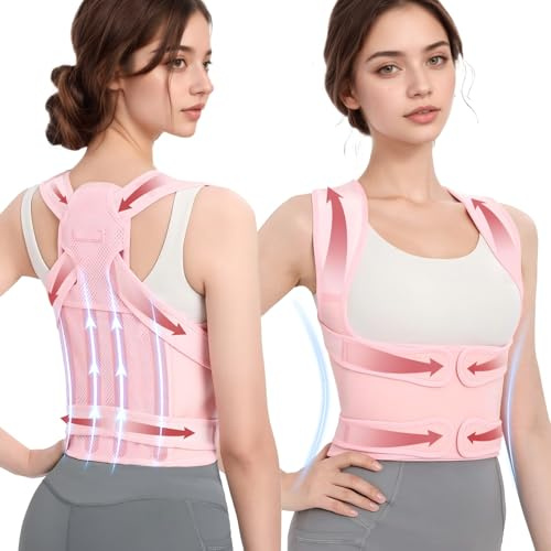 Elysarth Rücken Geradehalter, Haltungskorrektur Rücken Damen&Herren,Atmungsaktive Rückenbandage – Einstellbarer Haltungskorrektor, Lindert Lenden-, Nacken- und Schulterschmerzen, Rosa, M