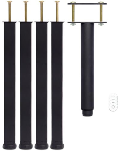 Pied de Lit 35 cm à Visser, Pied Sommier à Lattes Universel, Reglable en Hauteur, Metal, Carré + Rond, Boulons M8, pour le Cadre Métallique d’un Sommier Adulte, Noir, Lot de 5 (4 Latéraux + 1 Central)