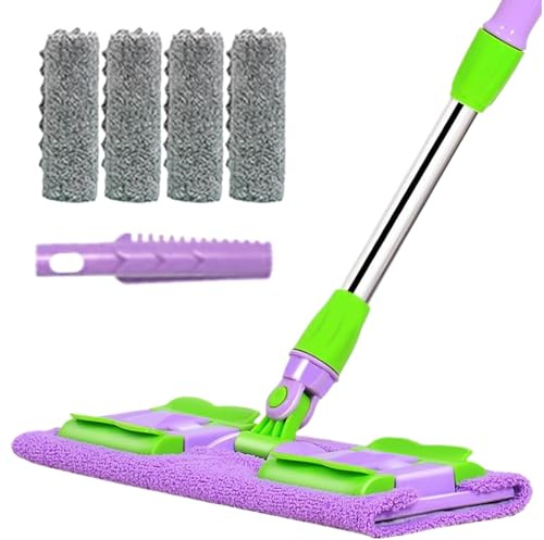 Staubmopp - Nass- und Trockenmopp mit 4 waschbaren Pads - Teleskopstiel, 360 Grad drehbar für alle Bodenarten kann