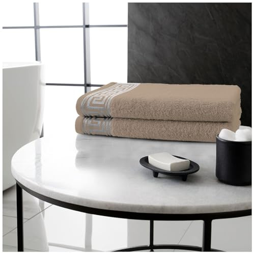 GC GAVENO CAVAILIA Greek Bath Sheet Set of 2 Bathroom Towel Set, 100% Egyptian Cotton Bath Towels, 500 GSM Jumbo Towels, Quick Dry Designer Towels, 80x170 CM, Natural
