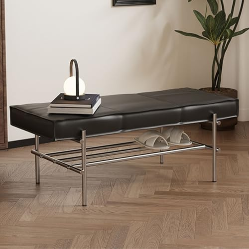 Schuhschrank für den Eingangsbereich, mit gepolsterter Bank, PU-Leder, Aufbewahrungsnizer für Flur, Küche, Esszimmer, Balkon, stilvoll, schwarz, 80 cm