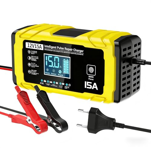AILRINNI 15A Chargeur de Batterie Voiture - 12V 15A Chargeur Batterie Moto Intelligent Entièrement Automatique avec Compensation de Température pour Les Batteries Plomb-Acide et LifePO4, Bateaux,Moto