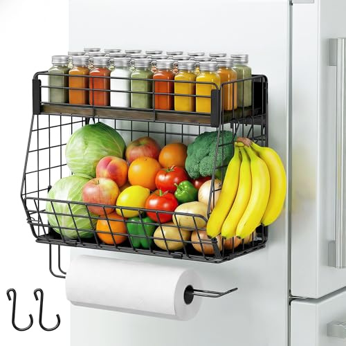 CCWOFF Magnetisches Regal für Kühlschrank mit Papierhalter, Obstkartoffel- und Zwiebel-Aufbewahrungsbehälter, Speisekammer-Organizer und Aufbewahrung, großer Behälter, magnetisches