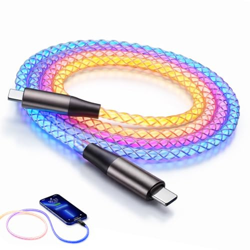AYHYHLJZJ Cable USB C a USB C de 100 cm con Luz Rgb Led, Cable Tipo C Carga Rápida,de 66W, Cable Tipo C Carga Rápida, Cable Luminoso para Transferencia de Datos y Carga de Dispositivos Tipo C