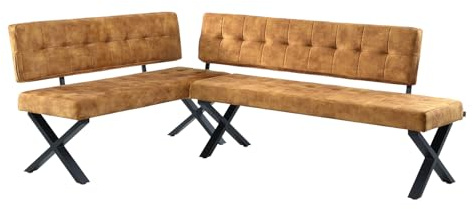 B&D home® Eckbank EKA L-Kombi 135×140 cm – modulare Esszimmerbank mit Lehne, beidseitig montierbar (Links/rechts), Kufen-Metallgestell, pflegeleichter Bezug in Samt Gelb