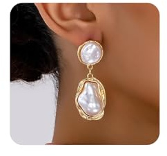 Goldene Statement-Ohrringe mit Perlen für Damen, Vintage-Ohrhänger mit großen Barockperlen, trendige Ohrringe für festliche Anlässe wie Abschlussball, Brautparty und Hochzeit