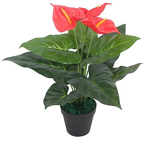 vidaXL Planta de Anturio Artificial con Macetero Roja Amarilla Maceta Plástico