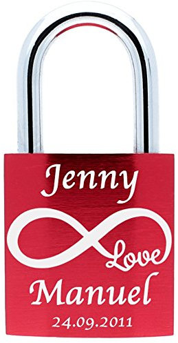 ♥ LoveGoals Liebesschloss mit Gravur und 2 Schlüsseln, Individuell graviert, Geschenk für Paare und Verliebte, Mit Geschenkbox, Motiv M044, (Rot)
