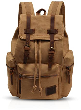 FANDARE Retro-Rucksack, 15,6 Zoll / 39,6 cm (15,6 Zoll), für Laptop, Outdoor, Reisen, Arbeit, Studenten, Wandern, Schultaschen, Daypack, Khaki A, M, Freizeitrucksack