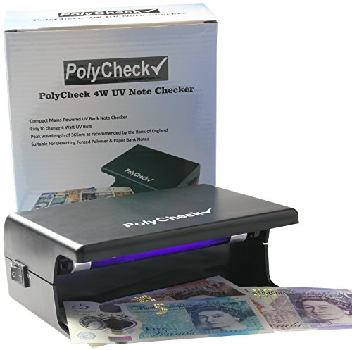 PolyCheck UV-Geldnoten-Prüfgerät, mit einfach austauschbarem 4-W-Leuchtmittel, erkennt gefälschte Polymer- & Papier-Banknoten, mit UK-Stecker