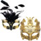 Ubauta Goldfeder-Frauen-Maske & griechische Krieger-Männer-Maske venezianische Maskerade-Paar-Masken, für Karneval/Party/Ball Prom