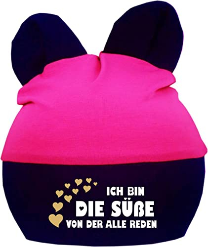 Kleiner Fratz Baby Ohren Mütze Multicolor (Farbe pink-Navy) (Gr. 1 (0-74) Ich Bin die Süße von der alle reden