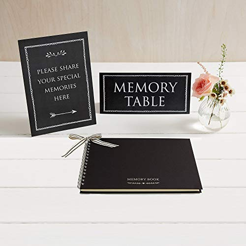 ANGEL & DOVE A5 Black Funeral Memory Book & 2 Signs Set | Textured Hardback Covers, 35 Unlined Pages (70 Sides), Space to Add a Name, Condolence Book, Memorial, Celebration of Life