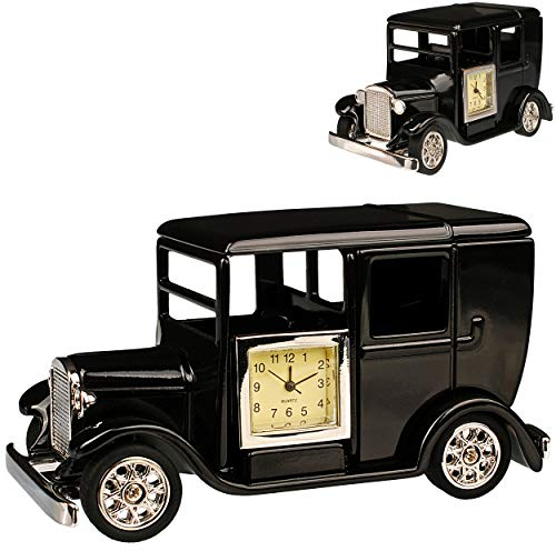 alles-meine.de GmbH kleine - Tischuhr/Miniatur - Uhr - Oldtimer - Auto/Taxi - aus Metall - 10,5 cm - batteriebetrieben - Analog - Batterie - schwarz - Silber - Zahlen Stehuhr..