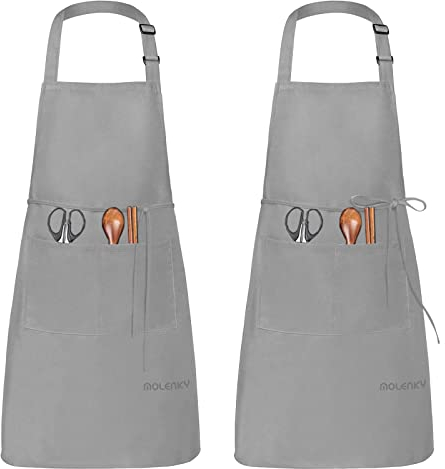MOLENKY Schürze, 2 Stücke verstellbare Schürze mit 2 Taschen, verstellbarem Nackenband Kochschürze, BBQSchürze, Küchenschürze, café für Männer & Damen