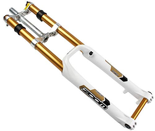 KANGXYSQ VTT Fourche à Suspension, 26 Pouces Double épaule DH Fourche Avant Freins à Disque VTT Descente de la Fourche Avant Amortissement (Color : Bianco, Size : 26inch)