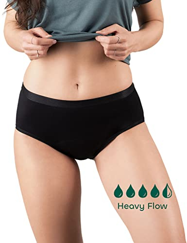 BeMee Nighttime Hipster Heavy Flow, Menstruations-Unterwäsche für die Nacht aus Bambus-Viskose, Perioden-Slip, atmungsaktiv, auslaufsicher, schadstoff-frei bei starker Blutung, schwarz, Größe M