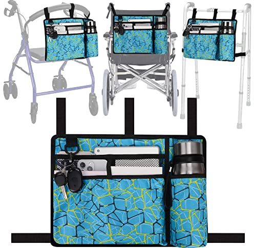 supregear Walker Tasche mit Getränkehalter, Wasserdicht Rollstuhltasche Falten Walker-Zubehör Korb für Rollstühle, Rollatoren, Roller (Blau Netz)