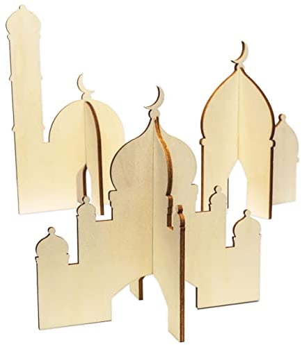 Papierdrachen 3 Verschiedene Holz Moscheen zum Stecken - Ramadan Dekoration - Leichter Aufbau - Tischdekoration Eid Mubarak - naturbelassenes Holz - wiederverwendbar - Set 5