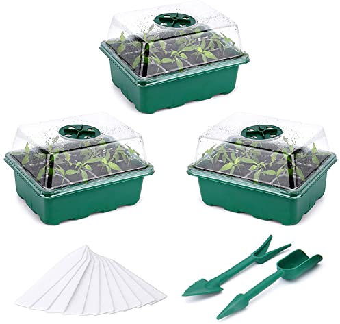 Fox·Bunny Mini Serre pour Semis,3 Pièces 36 Cellules Intérieure Plateau Semis,Bacs à semis,avec Couvercle et Ventilation Durables Pot Semis,idéal pour la Germination des graines (Vert) (Vert-3Pcs)