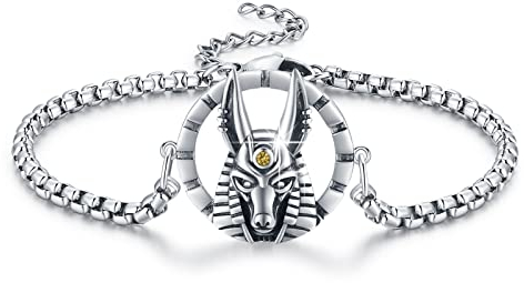 YEESIA Anubis-Armband, 925er Sterlingsilber, ägyptisches Anubis-Armband, verstellbar, ägyptischer Schmuck, Geschenk für Frauen und Männer