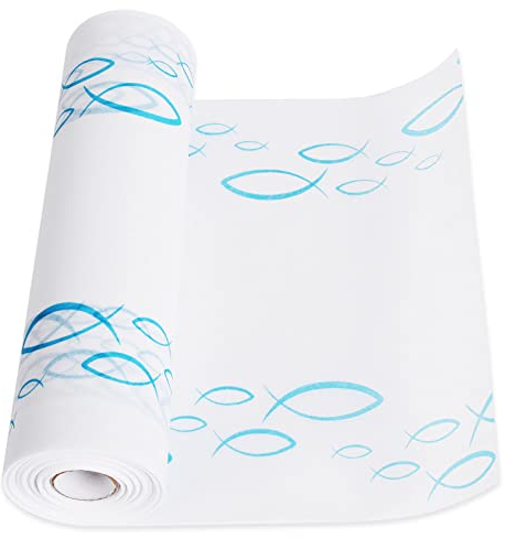HOECMRHP Tischläufer Fisch aus Vlies (28 cm x 12 m) für Jungen und Mädchen Kommunion Konfirmation Taufe (weiß/blau)