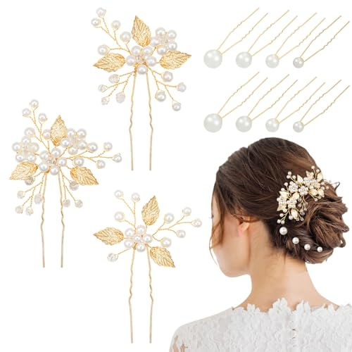 Kiiwah 11 Pcs Épingles à Cheveux de Mariage, Perle Accessoires de Cheveux de Mariée, Pince à Cheveux de Mariée Bijoux à Cheveux pour Femmes Mariée Demoiselle d'honneur Filles (Or)