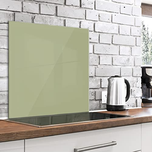 murando Glass Splashback for Kitchen 60x60 cm / 24x24 Backsplash Cooker Protector Tempered Glass Decorative Wall Art Panel Heat Resistant Graphic Sage Green f-A-10138-aq-a