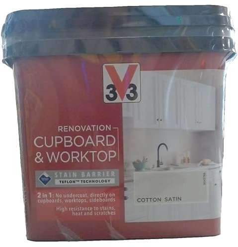 V33 Renovation Cupboard & Worktop Paint - No Undercoat Needed - High Resistance To Water Stains & Scratches - Ultra Washable - Cotton 750ml