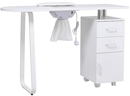 Warmiehomy Manicure Table Mobile Professional Nail Table with Electric Nail Dust Collector,Beauty Salon Workstation Storage Drawers Nail Desk with Extra Free Armrest, White,120 * 47 * 80 cm