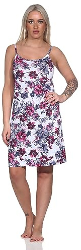 Damen Spaghetti Nachthemd in floralem Design - auch in Übergrößen, Farbe:Beere, Größe:40-42