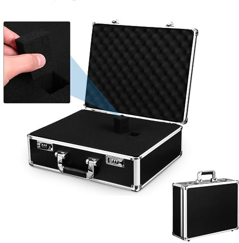 Vaguelly Aluminum Toolbox Briefcase with Lock Flight Case Lockable Metal Briefcase with Cubed Foam Insert and Lid Foam, Protective Storage Tool Box for Microphone Camera Measurement Instrument