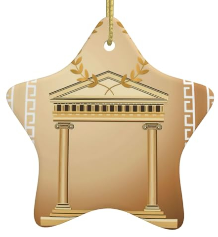 Sternförmige Keramik-Hängeornamente für Weihnachten, ideal zum Aufhängen, Weihnachtsbaumschmuck, Geschenk, antikes Gebäude mit römischem Olivenzweig und griechischem