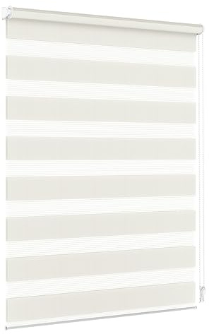 Jalousiescout Doppelrollo Klemmfix ohne Bohren & mit Bohren, 30x150cm Creme Rollo Fensterrollo lichtdurchlässig, Sonnenschutzrollo Zebrarollo für Fenster & Türen