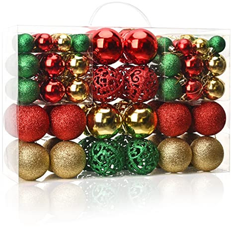 MeetXmas Weihnachtsbaumkugeln, Ornamente, Weihnachtskugel-Ornamente für Weihnachtsbaum, bruchsicher, hängende Weihnachtsbaumschmuck, 100 Stück