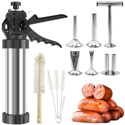 Tube de Remplissage de Saucisse Type Pistolet Tube de Remplissage pour Poussoir a Saucisse 5 Types Buses et Brosse Machine de Remplissage de Saucisse en Inox Pratique