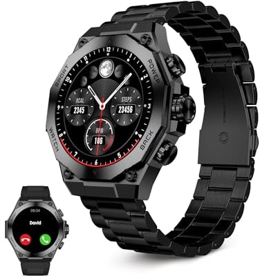 Ksix Titanium Smartwatch da uomo, orologio sportivo, chiamate e notifiche, cinturino in acciaio e silicone, display AMOLED, monitoraggio della salute e dello sport, assistenti vocali, autonomia 5