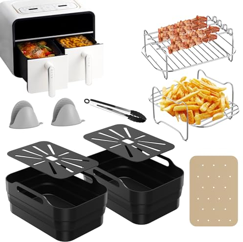Ankway Ninja Heißluftfritteuse Zubehör, 2024 Neu AF500EU Dual Airfryer Accessories für Ninja Foodi FlexDrawer 10.4L, 10 PC 7-in-1 Released AF500EU Liner & Racks