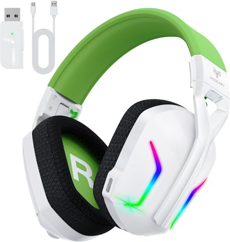 WESEARY WG1 2,4G Wireless Gaming Headset mit Mikrofon für PS5, PS4, PC, Switch, Mac, Bluetooth Kopfhörer, Faltbarer 7.1 Surround Sound Noise Cancelling mit LED Licht, Über 50 Stunden Akkulaufzeit