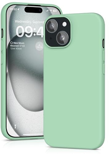 YATWIN Silicone Case for iPhone 15, Soft-Touch, Shockproof, DustProof, Antiskid Full Body Armour Phone Cover for Apple iPhone 15 - Light Cyan