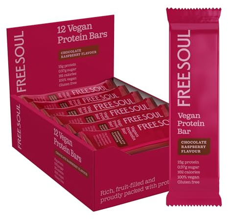 Free Soul Vegan Chocolate Protein Bars, 12 x 50g | 15g Protein per Bar | Dairy free | low sugar | low carb | sucralose free & gluten free